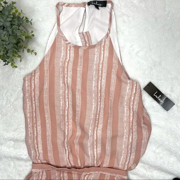 Lulu’s See You Smile Blush Pink Striped Romper Small Sleeveless Shorts - Picture 5 of 8